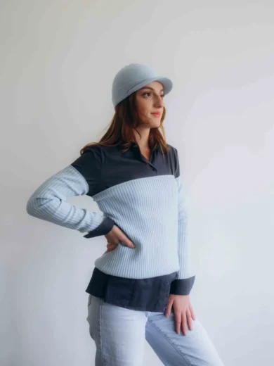 Dámske oblečenie trojset GUNVAR bledotyrkysový – bočný pohľad na elegantný pletený set TATTJA.